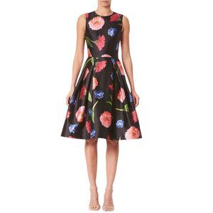 Carolina Herrera Black Multi Floral Sleeveless A-Line Dress Size 10 NEW